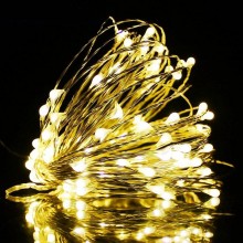 Новогодняя светодиодная гирлянда нить 10 м 100 LED Капля росы на батарейках Желтая