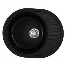 Врезная кухонная мойка из камня Раковина для кухни HAIBA HB8311-G226 BLACK 570x450x180 + Сифон Гранит Черная (HB0979)