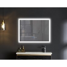 Дзеркало 100x80 см Антизапотівне з LED Touch Сенсором Діммером Фасадним + Фоновим Підсвічуванням Mixxus FLAT MR04-100x80 Скло 5 мм з Срібною Амальгамою Алюмінієвий Каркас Годинник Товщина 3 см (MI6927)