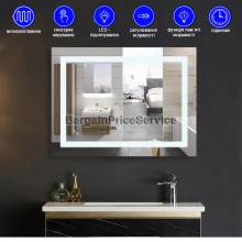 Дзеркало 100x60 см Антизапотівне з LED Touch Сенсором Фасадним підсвічуванням Mixxus Warm MR02-100x60 Скло 5 мм Діммер З срібною амальгамою Алюмінієвий каркас Годинник Товщина 3 см (MI6003)