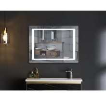 Дзеркало 70x50 см LED Touch Сенсор Фасадне підсвічування Діммер Антизапотівне Mixxus Style MR03-70x50 Скло 5 мм з Срібною амальгамою Алюмінієвий каркас Годинник Товщина 3 см (MI6006)