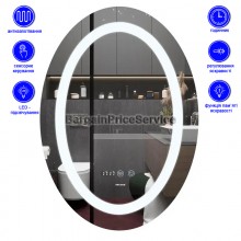 Дзеркало 50x70 см Антизапотівне LED Touch Сенсор Фасадне підсвічування Mixxus Plain MV02-50x70 Скло 5 мм Діммер Зі срібною амальгамою Алюмінієвий каркас Годинник Товщина 3 см (MI6010)
