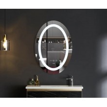 Дзеркало 50x70 см LED Touch Сенсор Фасадне підсвічування Антизапотівне Діммер Mixxus Plain MV02-50x70 Скло 5 мм з Срібною амальгамою Алюмінієвий каркас Годинник Товщина 3 см (MI6010)