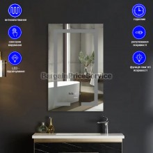 Дзеркало 50x80 см Антизапотівне LED Touch Сенсор Фасадне підсвічування Mixxus Hard MR06-50x80 Скло 5 мм з Діммер Зі срібною амальгамою Алюмінієвий каркас Годинник Товщина 3 см (MI6011)