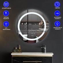 Дзеркало 60 см Кругле Антизапотівне LED Touch Сенсор Фасадне підсвічування Mixxus Plain MC02-60 Діммер Скло 5 мм Зі срібною амальгамою Алюмінієвий каркас Годинник Товщина 3 см (MI6012)