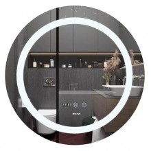 Дзеркало 60 см Кругле LED Touch Сенсор Фасадне підсвічування Діммер Антизапотівне Mixxus Plain MC02-60-CASE Скло 5 мм з Срібною амальгамою Алюмінієвий каркас Годинник Товщина 3 см (MI6661)
