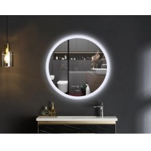 Дзеркало 60 см Кругле Антизапотівне з LED Touch Сенсором Діммером Фасадним + Фоновим Підсвічуванням Mixxus Plain MC10-60 Скло 5 мм з Срібною Амальгамою Алюмінієвий Каркас Годинник Товщина 3 см (MI6013)