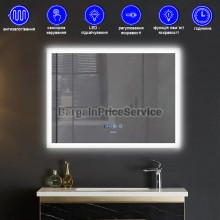 Дзеркало 100x80 см Антизапотівне з LED Touch Сенсором Фасадним + Фоновим підсвічуванням Mixxus FLAT MR04-100x80 Скло 5 мм Діммер З срібною амальгамою Алюмінієвий каркас Годинник Товщина 3 см (MI6927)