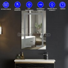 Дзеркало 60x80 см Антизапотівне LED Touch Сенсор Фасадне підсвічування Mixxus Hard MR06-60x80 Діммер Скло 5 мм Зі срібною амальгамою Алюмінієвий каркас Годинник Товщина 3 см (MI6929)