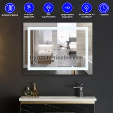 Дзеркало 100x80 см Антизапотівне з LED Touch Сенсором Фасадним підсвічуванням Mixxus Warm MR02-100x80 Скло 5 мм Діммер З срібною амальгамою Алюмінієвий каркас Годинник Товщина 3 см (MI6935)
