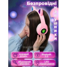 Бездротові Bluetooth 5.0 LED навушники Гарнітура з котячими вушками CATEAR VIV-23 Складні Кольорове підсвічування З мікрофоном Pink