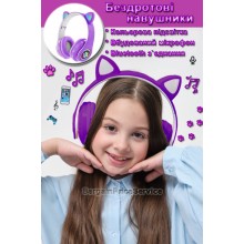 Беспроводные Bluetooth 5.0 LED светящиеся Наушники Гарнитура с кошачьими ушками CAT VIV-38M Cкладные Цветная подсветка с микрофоном Фиолетовые