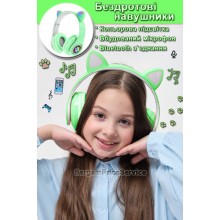Беспроводные Bluetooth 5.0 LED светящиеся Наушники Гарнитура с кошачьими ушками CAT VIV-38M Cкладные Цветная подсветка с микрофоном Green